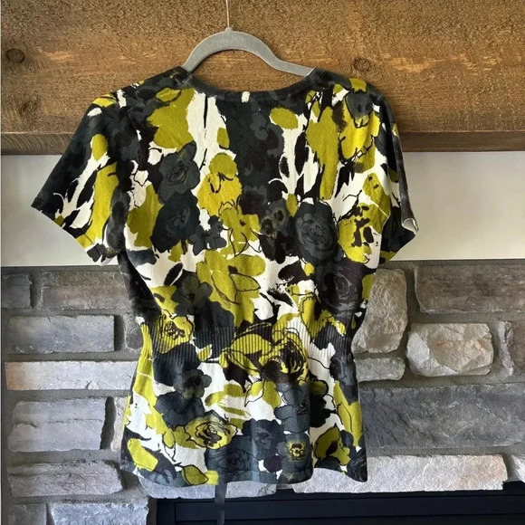 Valerie Bertinelli Sweater womens M Black Green Floral art shaggy tweed - Picture 3 of 9